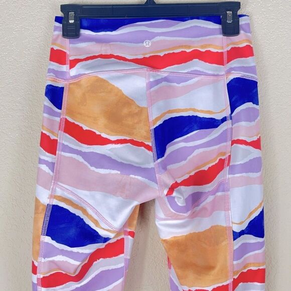 Lululemon True Self Crop Leggings Bleacher Stripe White Iris Flower size 6 - Picture 6 of 9